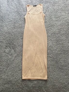 Boohoo Nude Ribbed Tank Maxi Dress